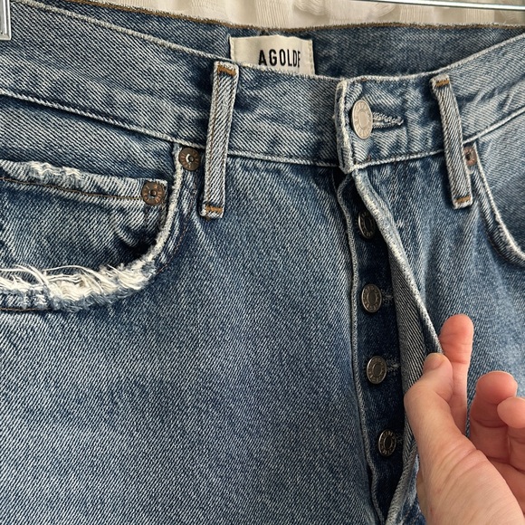 Agolde Denim Straight Leg High Waisted Distressed Jeans 25 Organic Cotton - Picture 8 of 17